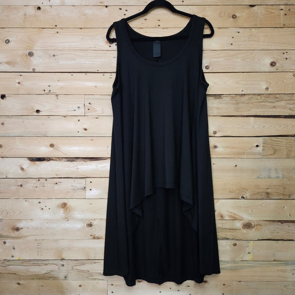 Kedem Sasson Womens Black High Low Sleeveless Tunic Top Lagenlook Size 1